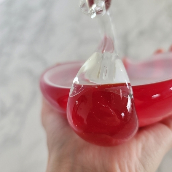 Glass Art Swan Red White Clear Figurine Dish Decorative - Picture 8 of 8